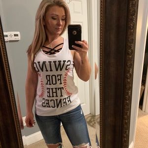 Boutique Baseball Tank top with crisscross detail